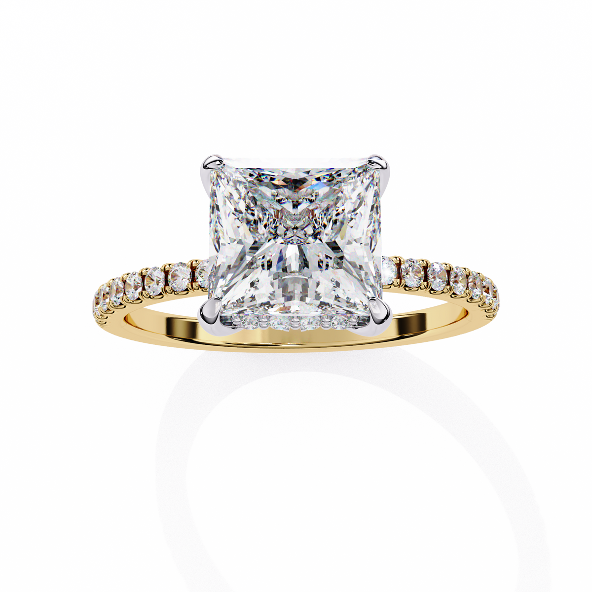2.54 CT Dainty Princess And Round Cut diamond  14 k solid Gold  Halo Dainty  Engagement Ring - HIGHCARAT DIAMONDS