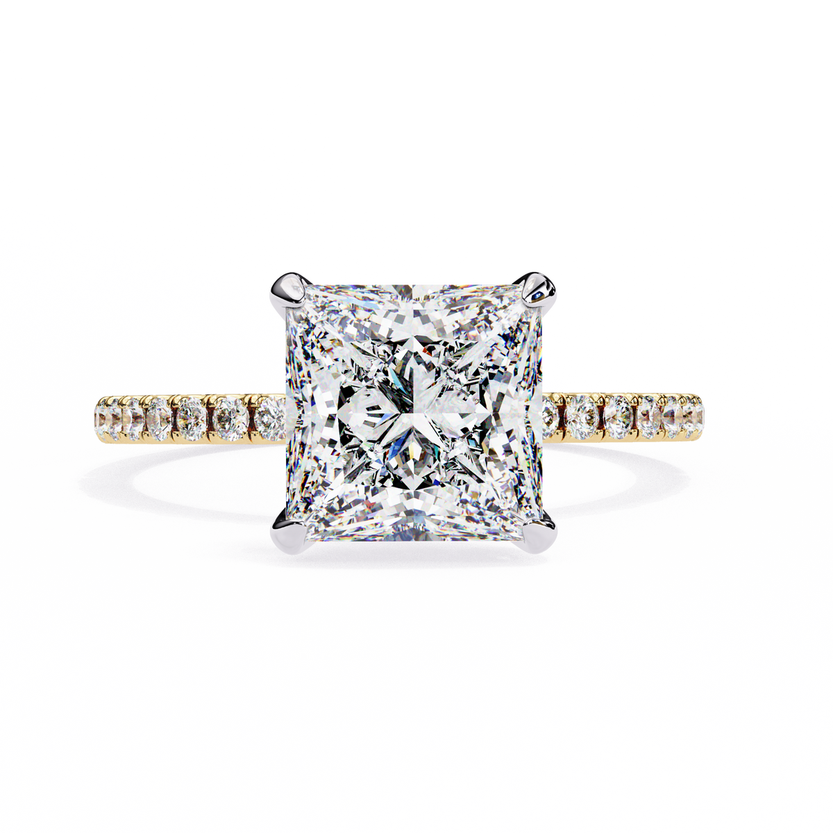 2.54 CT Dainty Princess And Round Cut diamond  14 k solid Gold  Halo Dainty  Engagement Ring - HIGHCARAT DIAMONDS