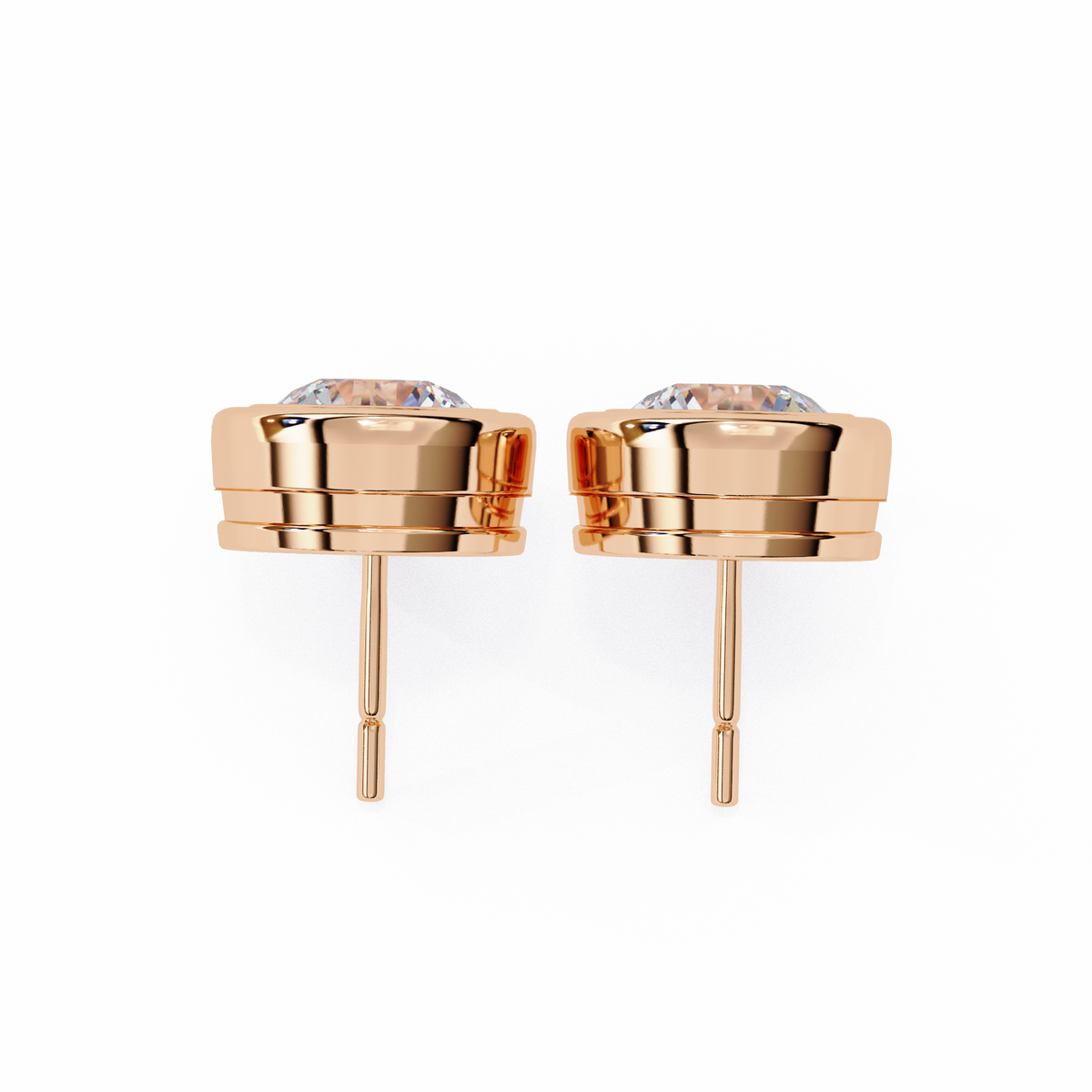 2.57Ct Round Cut Lab Grown Diamond Bezel Set Elegant Classic Perfect Solitaire 18k Solid Rose Gold Dainty Stud Earring - HIGHCARAT DIAMONDS