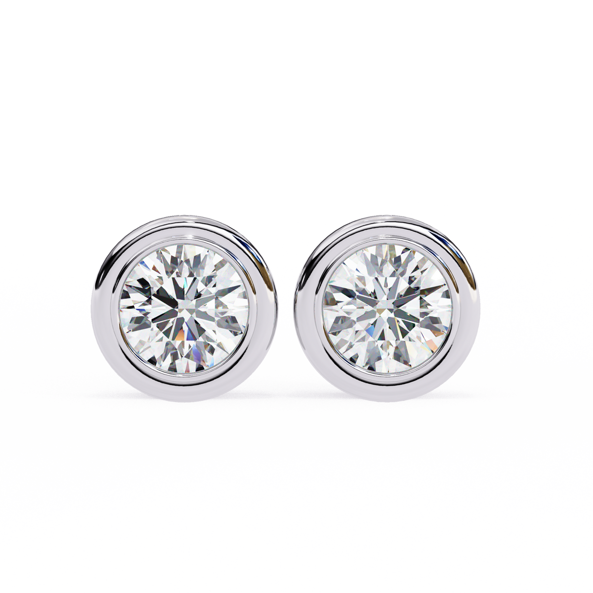 2.57Ct Round Cut Lab Grown Diamond Bezel Set Elegant Classic Perfect Solitaire 18k Solid Rose Gold Dainty Stud Earring - HIGHCARAT DIAMONDS