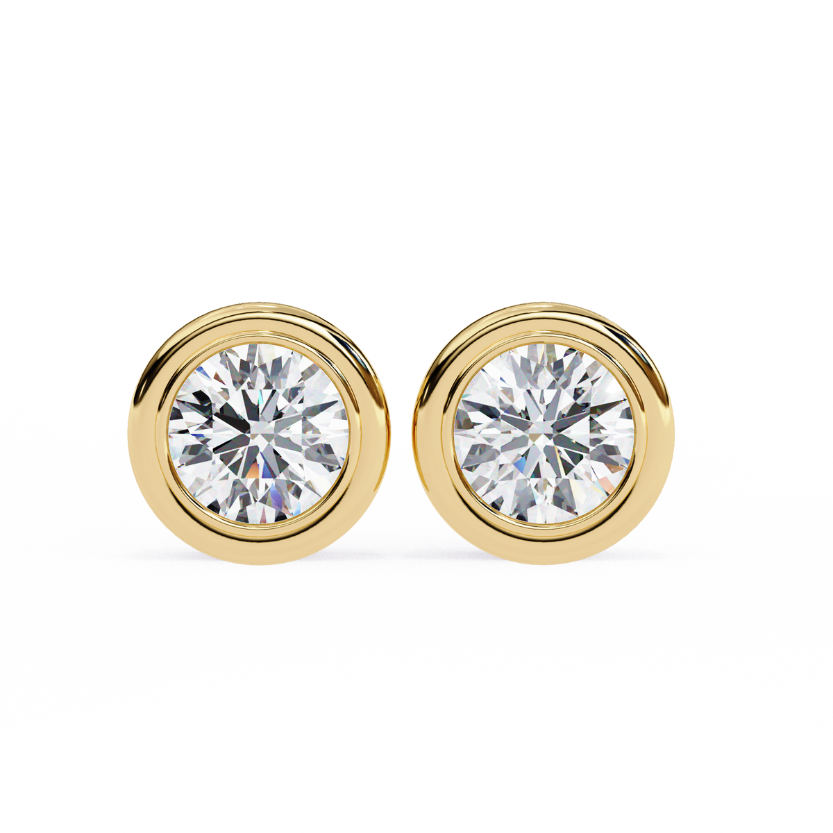 2.57Ct Round Cut Lab Grown Diamond Bezel Set Elegant Classic Perfect Solitaire 18k Solid Rose Gold Dainty Stud Earring - HIGHCARAT DIAMONDS
