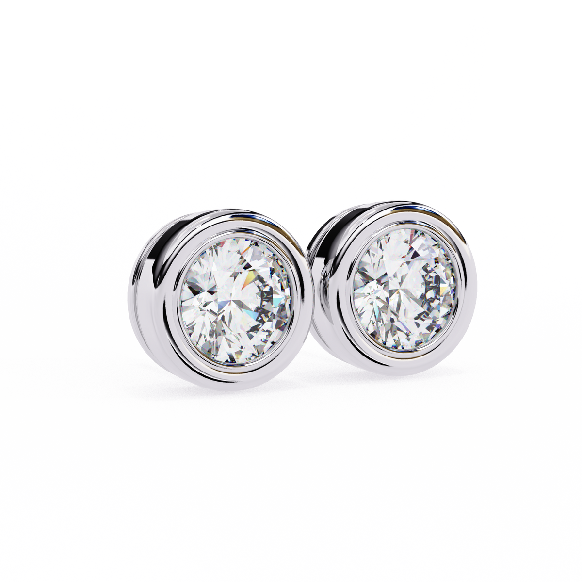 2.57Ct Round Cut Lab Grown Diamond Bezel Set Elegant Classic Perfect Solitaire 18k Solid Rose Gold Dainty Stud Earring - HIGHCARAT DIAMONDS