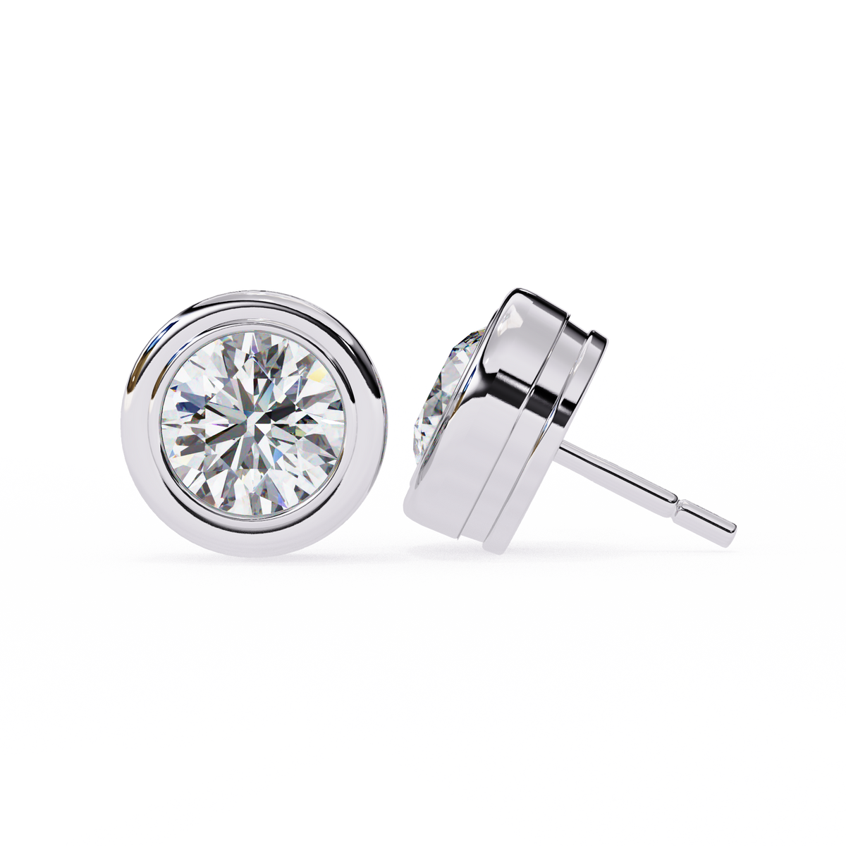 2.57Ct Round Cut Lab Grown Diamond Bezel Set Elegant Classic Perfect Solitaire 18k Solid Rose Gold Dainty Stud Earring - HIGHCARAT DIAMONDS