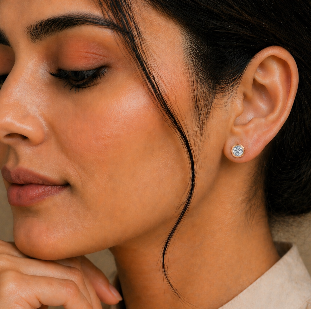 2.57Ct Round Cut Lab Grown Diamond Bezel Set Elegant Classic Perfect Solitaire 18k Solid Rose Gold Dainty Stud Earring - HIGHCARAT DIAMONDS #wearthelook