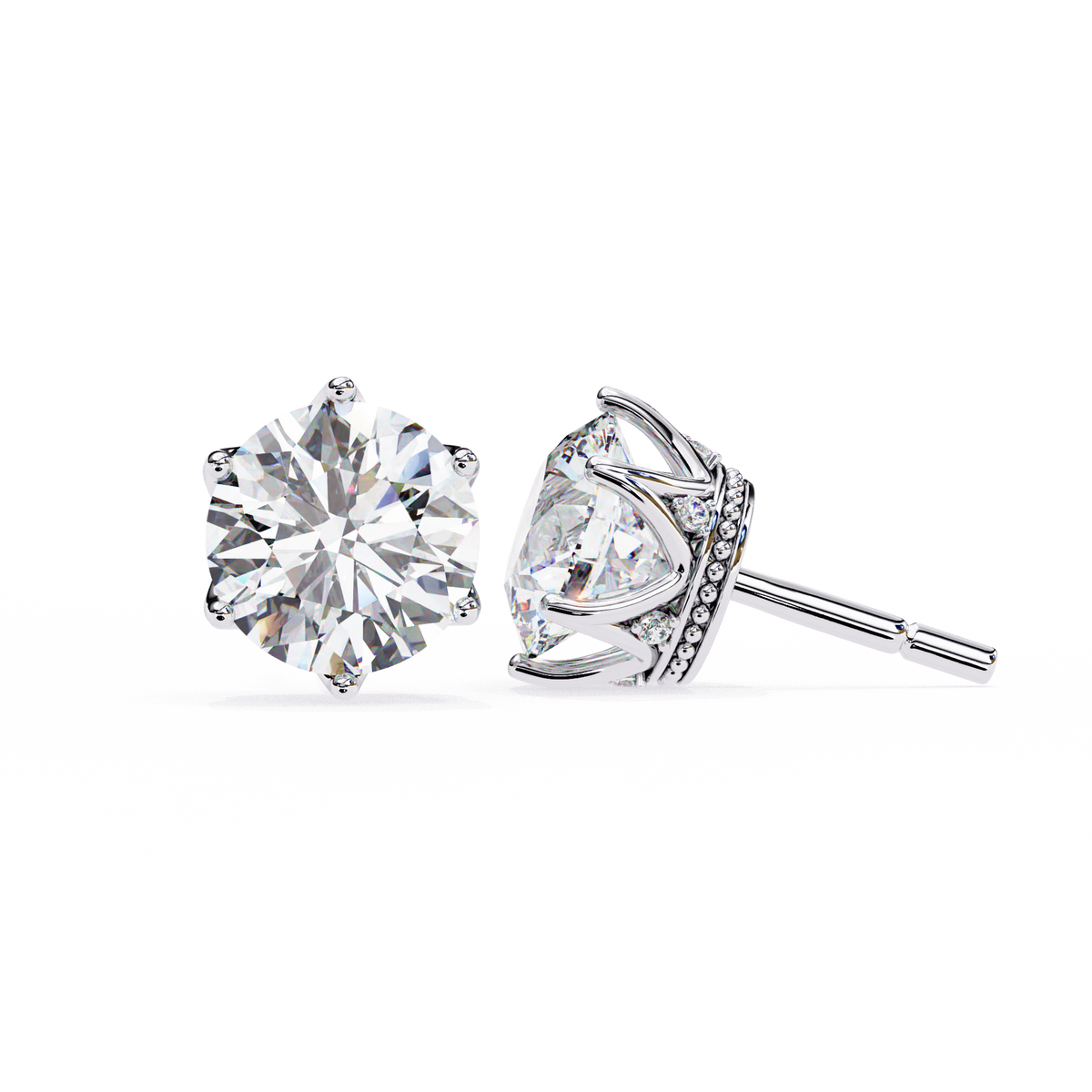 Vintage 2.62Ct Round Cut Diamond Unique 6 Prong Set Art Deco Solitaire Screw Back Stud Earring Gift For Her - HIGHCARAT DIAMONDS