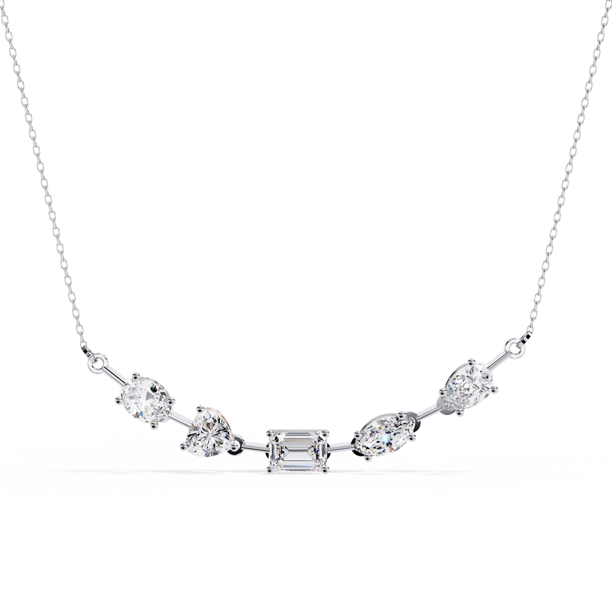 2.81 Ct Multi Shape Lab Grown 14k White Gold Minimalist Dainty Necklace Gift For Her - HIGHCARAT DIAMONDS