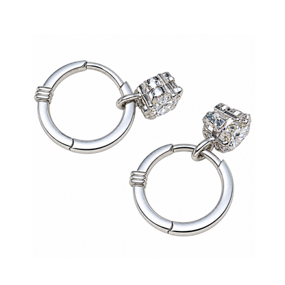 Floral And Round Diamond Drop Earrings in White Gold