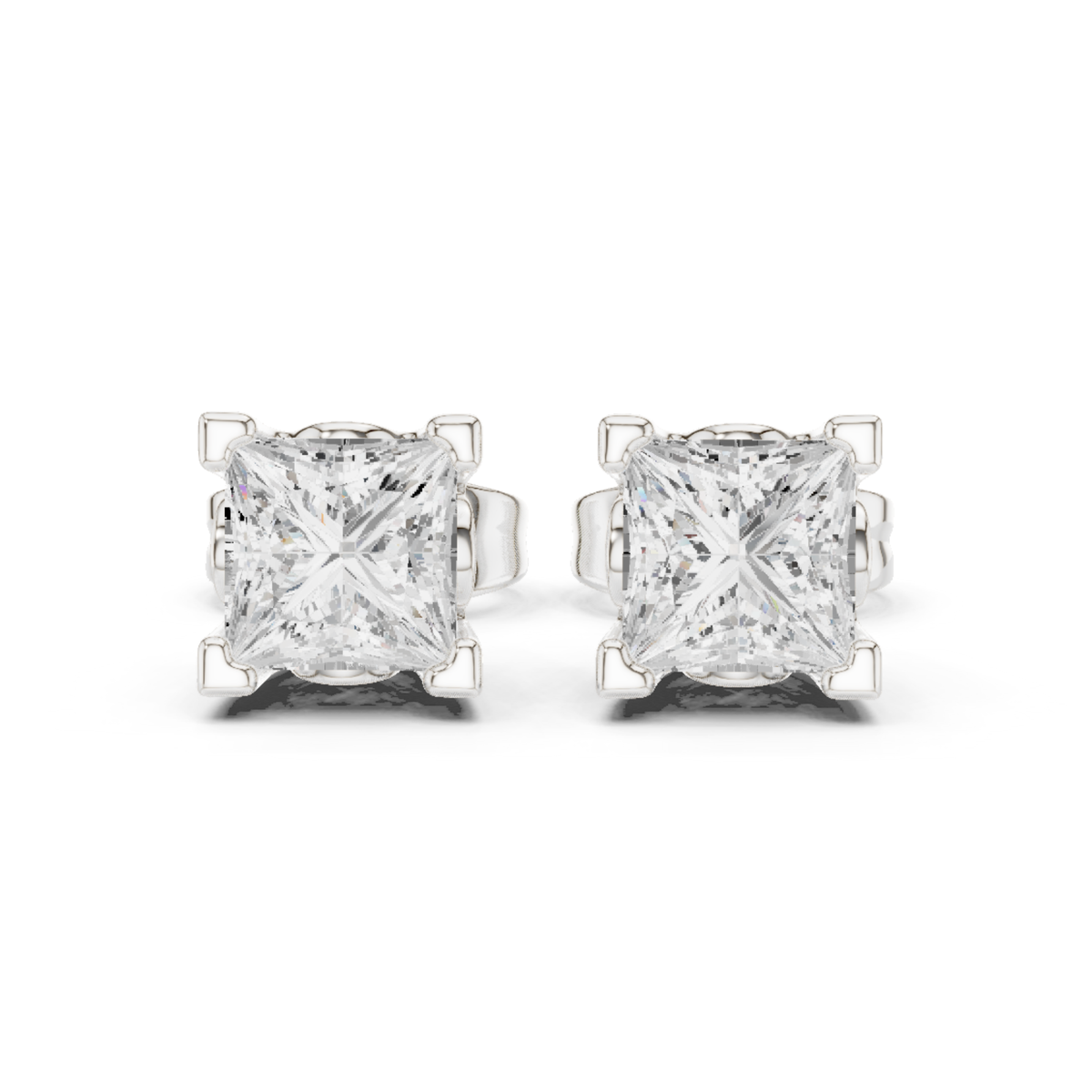 Princess Cut Solitaire Lab Grown Diamond Yellow Gold Stud Earring