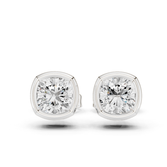 Cushion Cut Lab Grown Diamond Bezel Stud Earrings