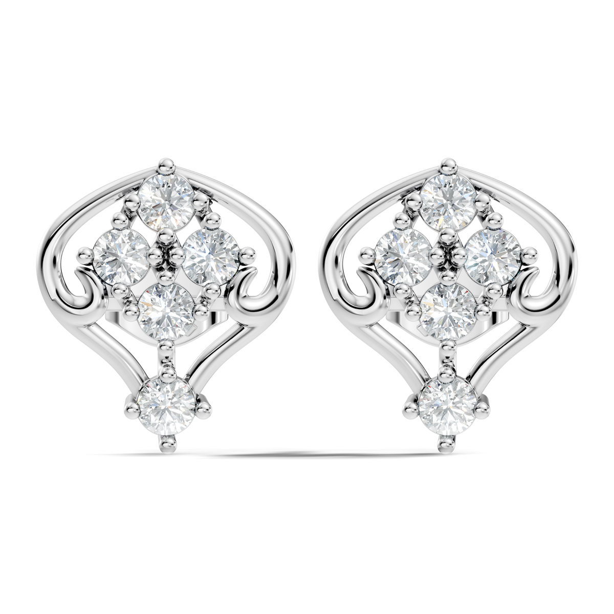 Lab Grown Round Cut Diamond Vintage Scroll Cluster Stud Earring