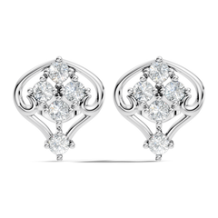 Lab Grown Round Cut Diamond Vintage Scroll Cluster Stud Earring