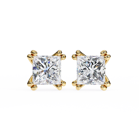 Princess Cut Lab Grown Diamond Solitaire Earrings Side Angle View
