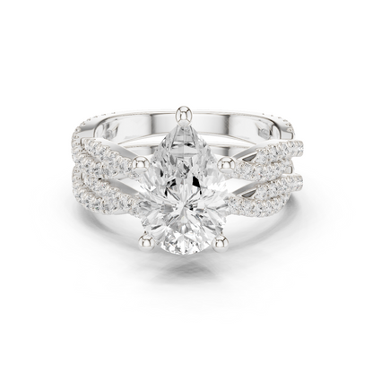 3.23 Carat Pear Cut Lab Grown And 18K Solid Yellow Gold Diamond Accented halo Ring For Women's - HIGHCARAT DIAMONDS