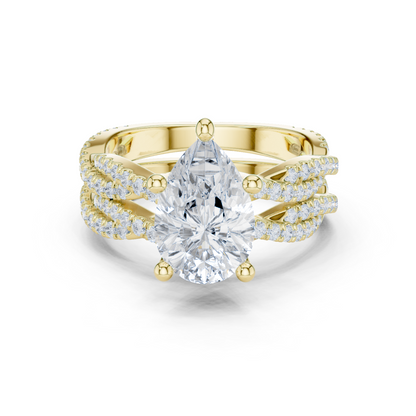 3.23 Carat Pear Cut Lab Grown And 18K Solid Yellow Gold Diamond Accented halo Ring For Women's - HIGHCARAT DIAMONDS