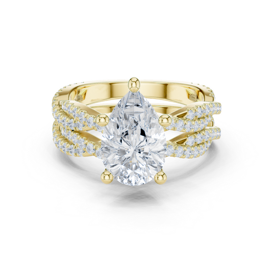 3.23 Carat Pear Cut Lab Grown And 18K Solid Yellow Gold Diamond Accented halo Ring For Women's - HIGHCARAT DIAMONDS
