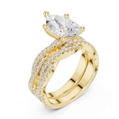 3.23 Carat Pear Cut Lab Grown And 18K Solid Yellow Gold Diamond Accented halo Ring For Women's - HIGHCARAT DIAMONDS