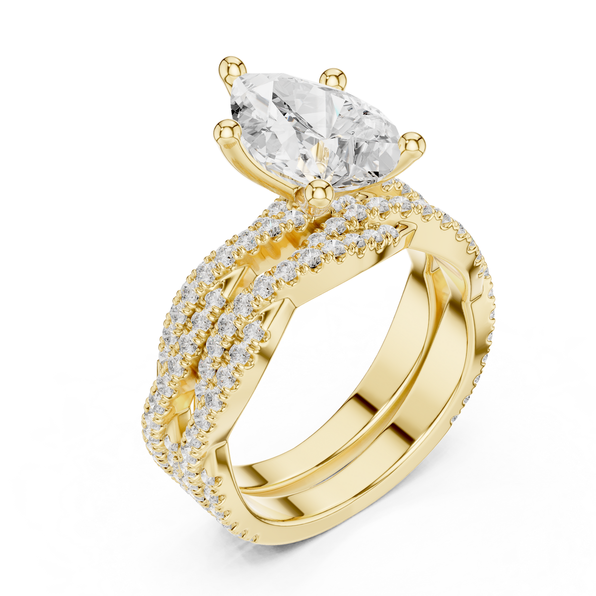 3.23 Carat Pear Cut Lab Grown And 18K Solid Yellow Gold Diamond Accented halo Ring For Women's - HIGHCARAT DIAMONDS