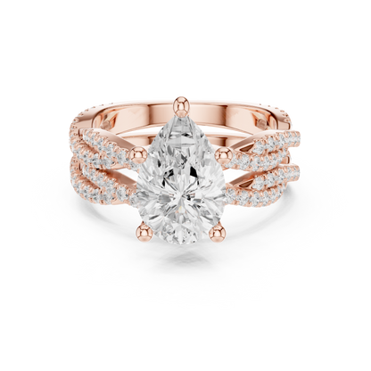3.23 Carat Pear Cut Lab Grown And 18K Solid Yellow Gold Diamond Accented halo Ring For Women's - HIGHCARAT DIAMONDS