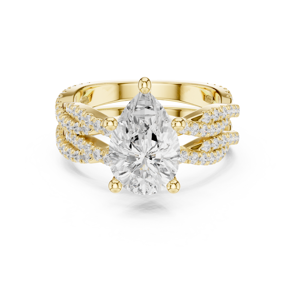 3.23 Carat Pear Cut Lab Grown And 18K Solid Yellow Gold Diamond Accented halo Ring For Women's - HIGHCARAT DIAMONDS