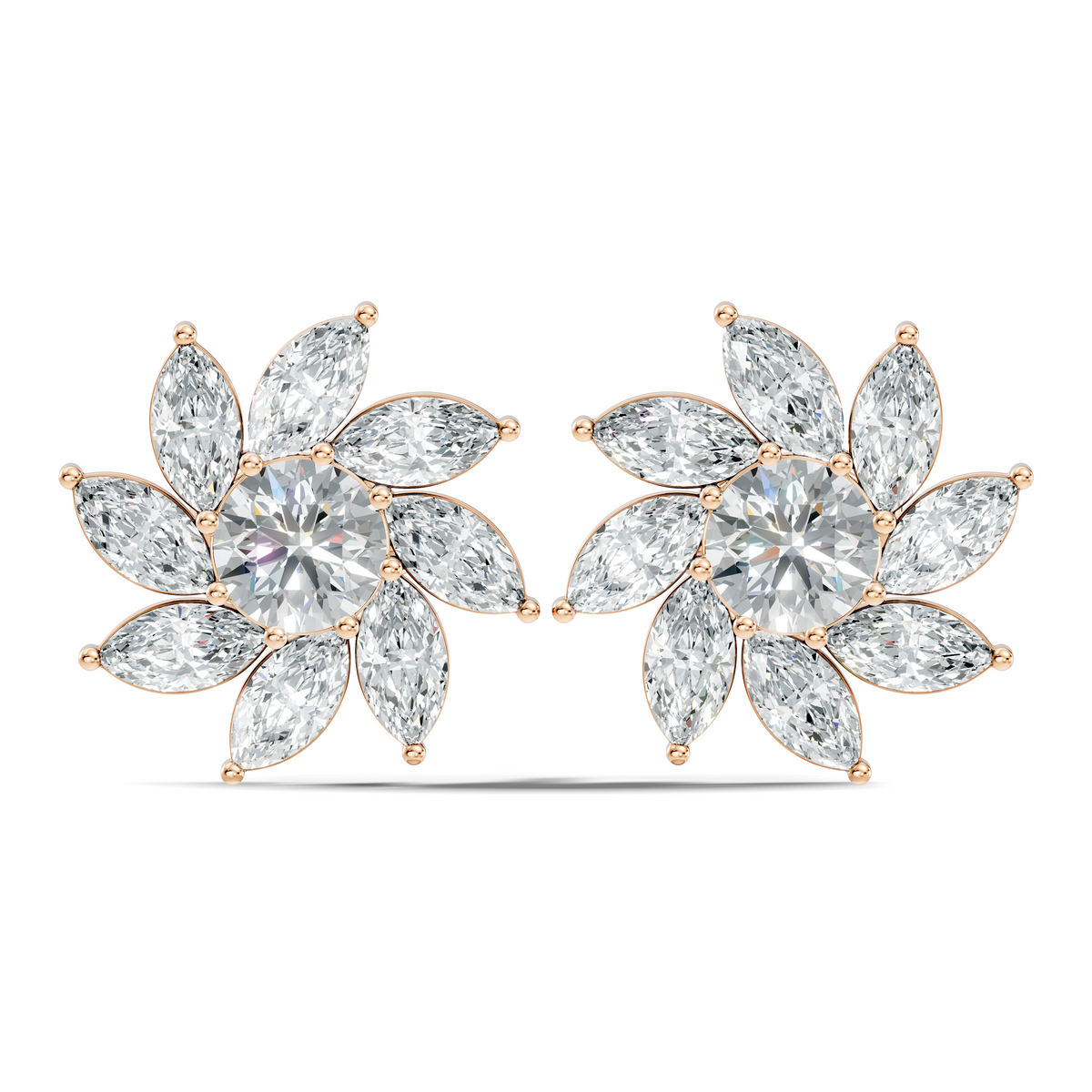Classic 3.24 CT Lab-Grown Diamond Stud Earrings Marquise & Round Design for Her - HIGHCARAT DIAMONDS