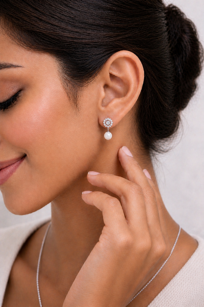 3.24 Ct Pear Cut Lab Grown Diamond Pearl Drop Earring - HIGHCARAT DIAMONDS
