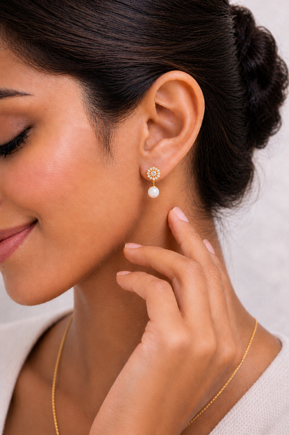 3.24 Ct Pear Cut Lab Grown Diamond Pearl Drop Earring - HIGHCARAT DIAMONDS