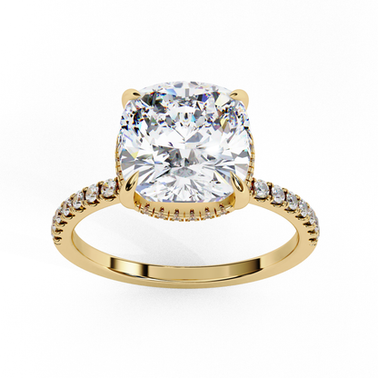 3.53 Ct Cushion And Round Cut 14k Solid Gold Diamond Pave Set Vintage Proposal Ring - HIGHCARAT DIAMONDS