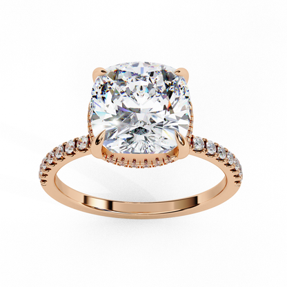 3.53 Ct Cushion And Round Cut 14k Solid Gold Diamond Pave Set Vintage Proposal Ring - HIGHCARAT DIAMONDS
