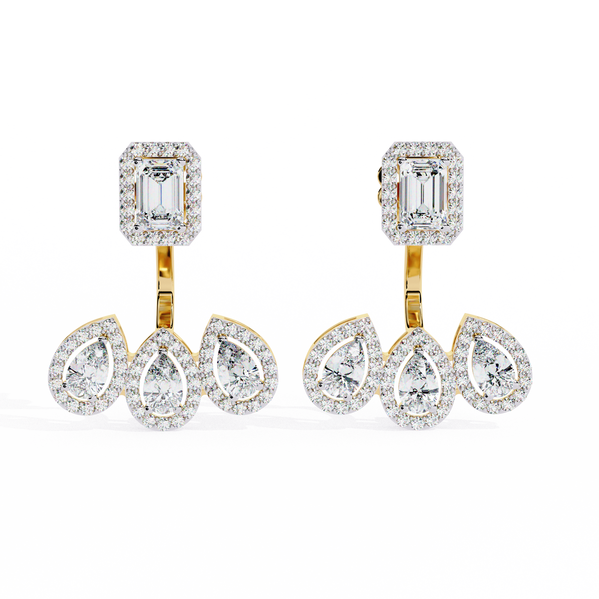 3.60Ct Cluster Emerald, Pear And Round Cut lab Grown Diamond Halo Style Minimalist Sparkling Earring Someone Special Gift - HIGHCARAT DIAMONDS