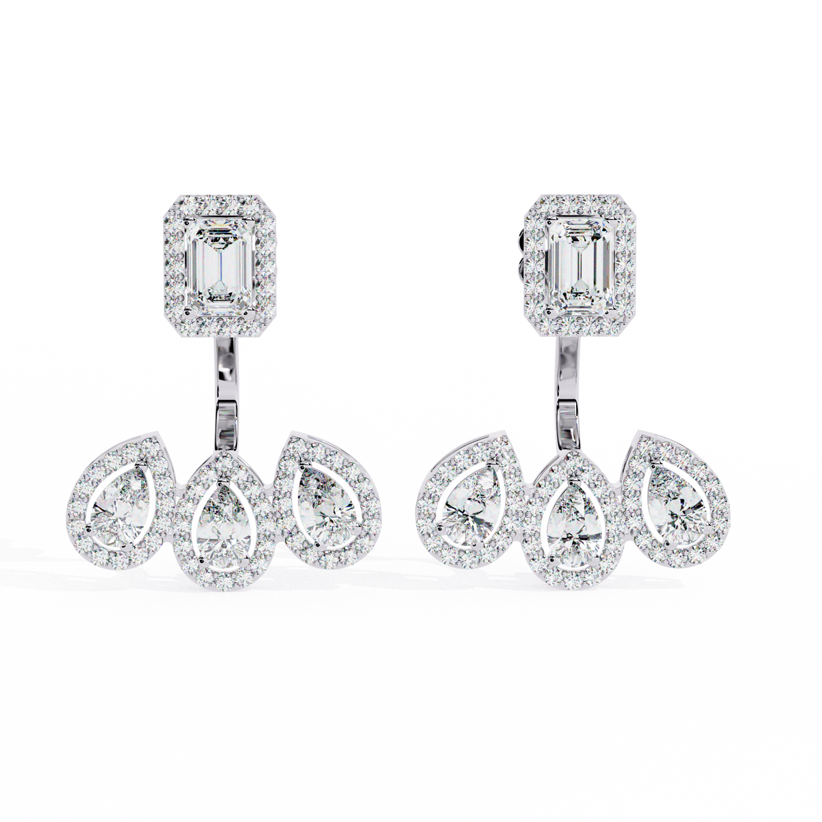3.60Ct Cluster Emerald, Pear And Round Cut lab Grown Diamond Halo Style Minimalist Sparkling Earring Someone Special Gift - HIGHCARAT DIAMONDS