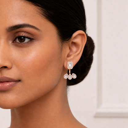 3.60Ct Cluster Emerald, Pear And Round Cut lab Grown Diamond Halo Style Minimalist Sparkling Earring Someone Special Gift - HIGHCARAT DIAMONDS