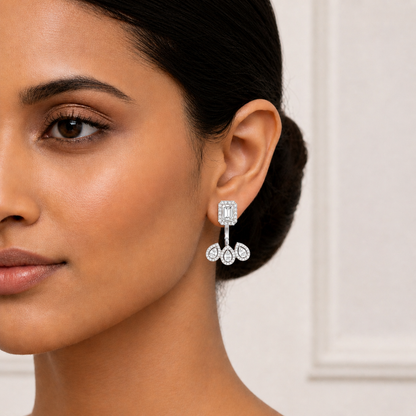 3.60Ct Cluster Emerald, Pear And Round Cut lab Grown Diamond Halo Style Minimalist Sparkling Earring Someone Special Gift - HIGHCARAT DIAMONDS