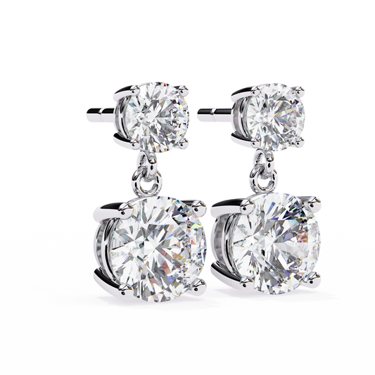 Side profile of round lab diamond drop earrings with prong set design