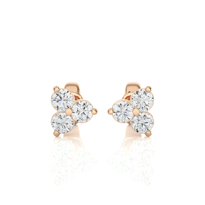 3 Stone Round Diamond Stud Earrings 14K Solid Gold Colorless Natural And Lab Diamond Earring - HIGHCARAT DIAMONDS