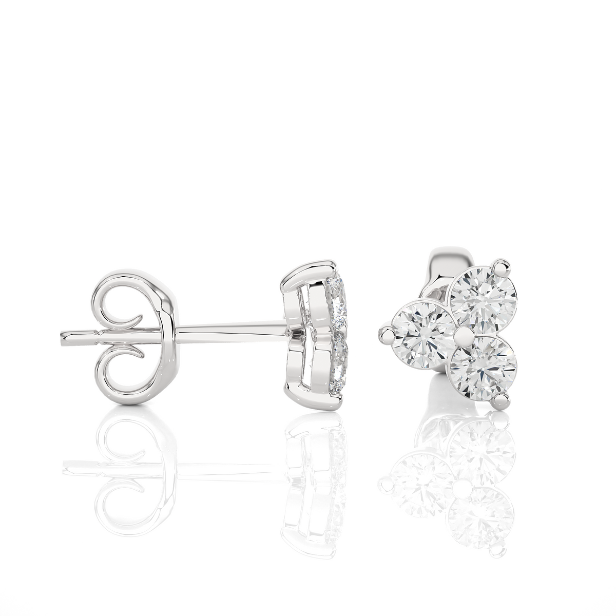 3 Stone Round Diamond Stud Earrings 14K Solid Gold Colorless Natural And Lab Diamond Earring - HIGHCARAT DIAMONDS