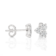 3 Stone Round Diamond Stud Earrings 14K Solid Gold Colorless Natural And Lab Diamond Earring - HIGHCARAT DIAMONDS