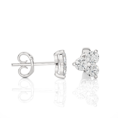 3 Stone Round Diamond Stud Earrings 14K Solid Gold Colorless Natural And Lab Diamond Earring - HIGHCARAT DIAMONDS