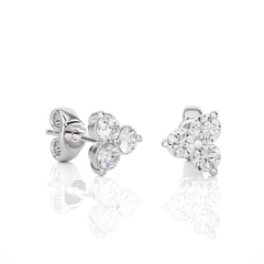 3 Stone Round Diamond Stud Earrings 14K Solid Gold Colorless Natural And Lab Diamond Earring - HIGHCARAT DIAMONDS