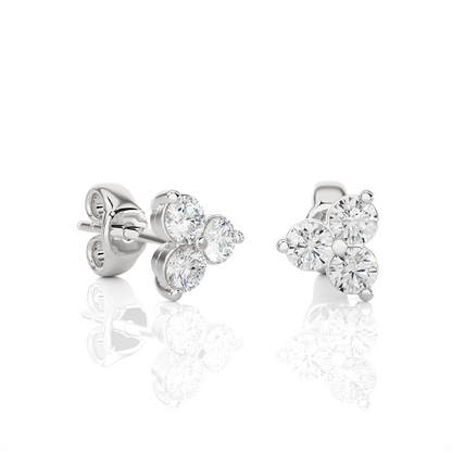 3 Stone Round Diamond Stud Earrings 14K Solid Gold Colorless Natural And Lab Diamond Earring - HIGHCARAT DIAMONDS