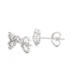 3 Stone Round Diamond Stud Earrings 14K Solid Gold Colorless Natural And Lab Diamond Earring - HIGHCARAT DIAMONDS