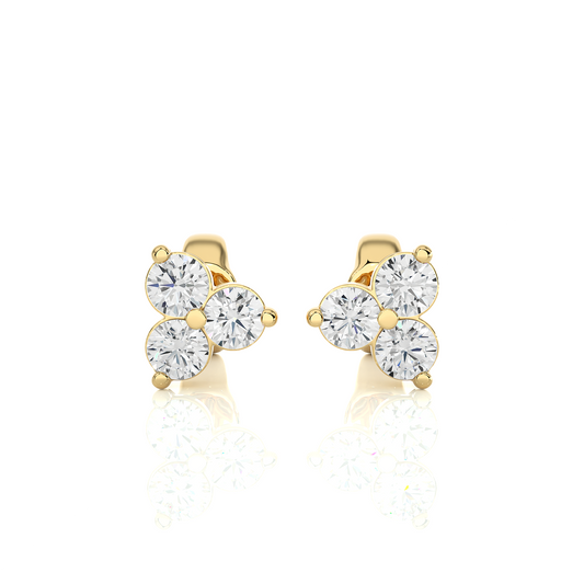 3 Stone Round Diamond Stud Earrings 14K Solid Gold Colorless Natural And Lab Diamond Earring - HIGHCARAT DIAMONDS