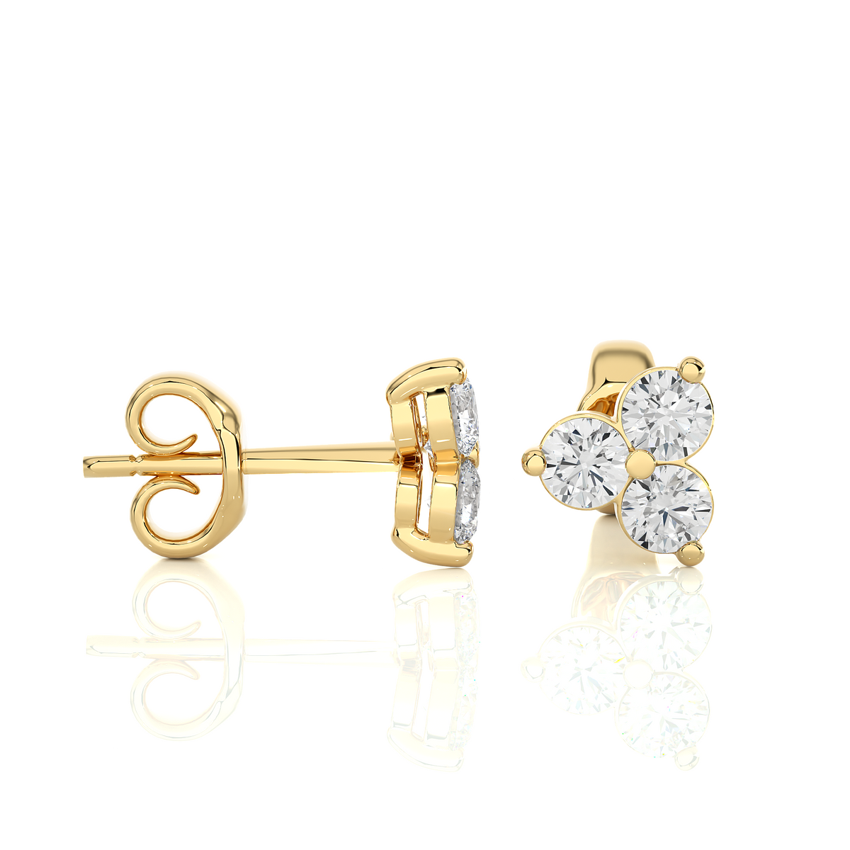 3 Stone Round Diamond Stud Earrings 14K Solid Gold Colorless Natural And Lab Diamond Earring - HIGHCARAT DIAMONDS