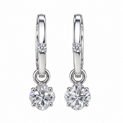 Floral And Round Diamond Drop Earrings in White Gold