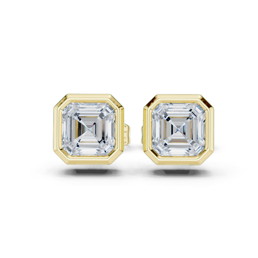 Asscher Cut Lab Grown Diamond Gold Stud Earrings