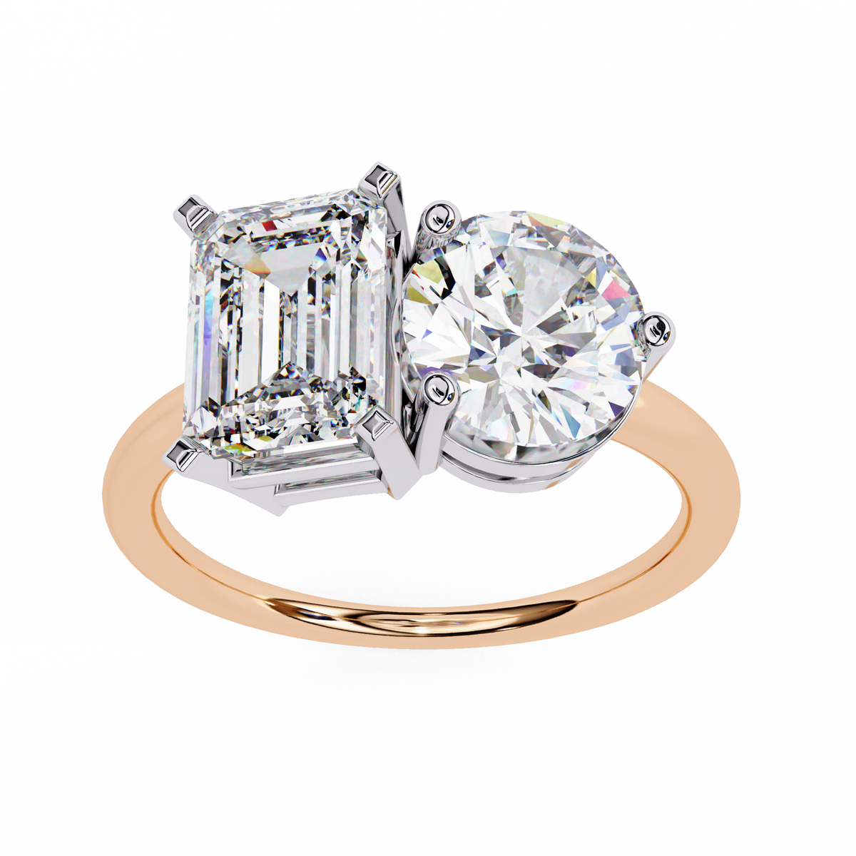 4.04 CT Emerald And Round Cut Lab Grown Diamond Cluster 10k Solid White Gold Two Stone Diamond Ring - HIGHCARAT DIAMONDS