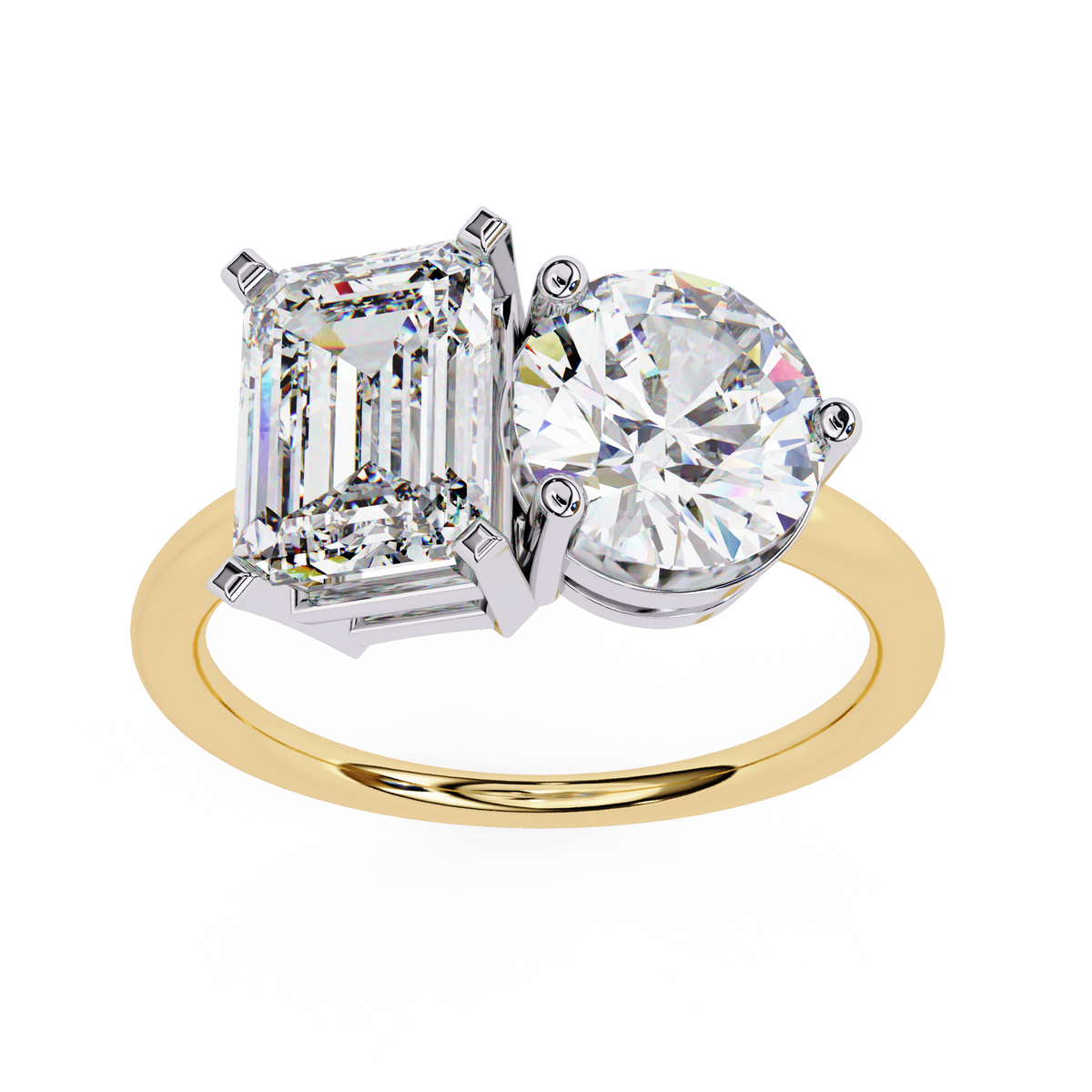 4.04 CT Emerald And Round Cut Lab Grown Diamond Cluster 10k Solid White Gold Two Stone Diamond Ring - HIGHCARAT DIAMONDS