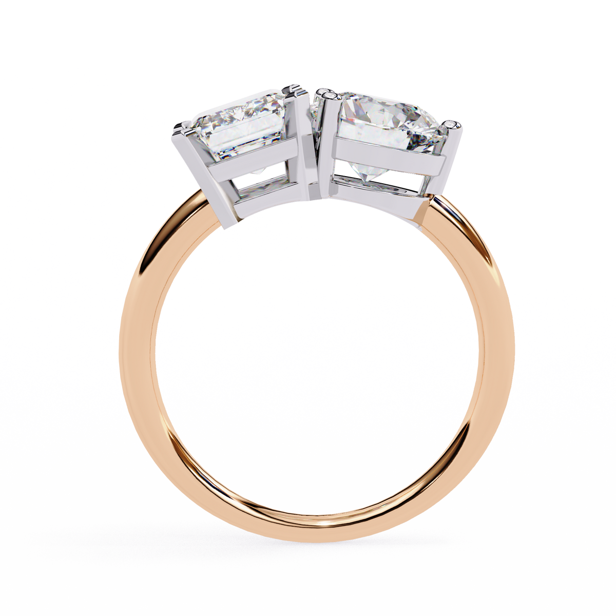 4.04 CT Emerald And Round Cut Lab Grown Diamond Cluster 10k Solid White Gold Two Stone Diamond Ring - HIGHCARAT DIAMONDS