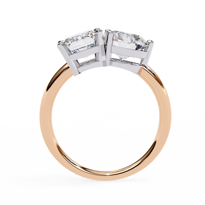 4.04 CT Emerald And Round Cut Lab Grown Diamond Cluster 10k Solid White Gold Two Stone Diamond Ring - HIGHCARAT DIAMONDS