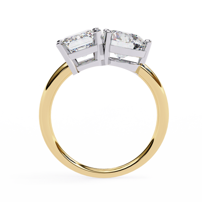 4.04 CT Emerald And Round Cut Lab Grown Diamond Cluster 10k Solid White Gold Two Stone Diamond Ring - HIGHCARAT DIAMONDS
