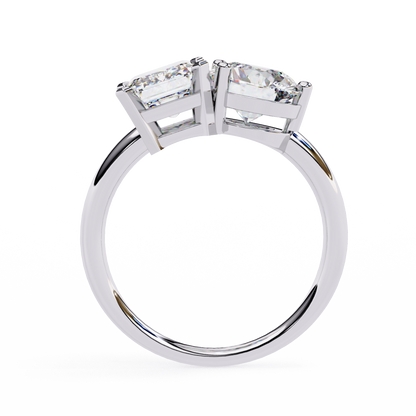 4.04 CT Emerald And Round Cut Lab Grown Diamond Cluster 10k Solid White Gold Two Stone Diamond Ring - HIGHCARAT DIAMONDS